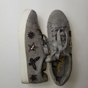 Libby Edelman Embellished Gray Sneakers